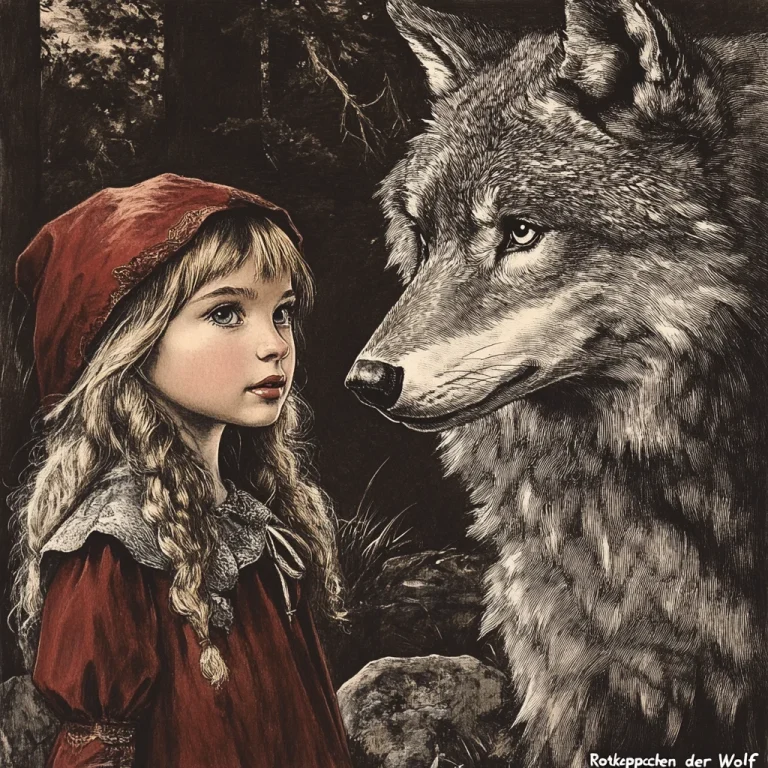 Rotkäppchen und der Wolf Titelbild Grimms Märchen mit Rotkäppchen und dem Wolf