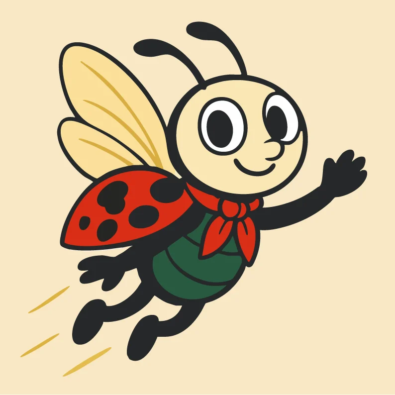 Fleckie fliegt weg Illustration von Fleckie, der nach oben fliegt.