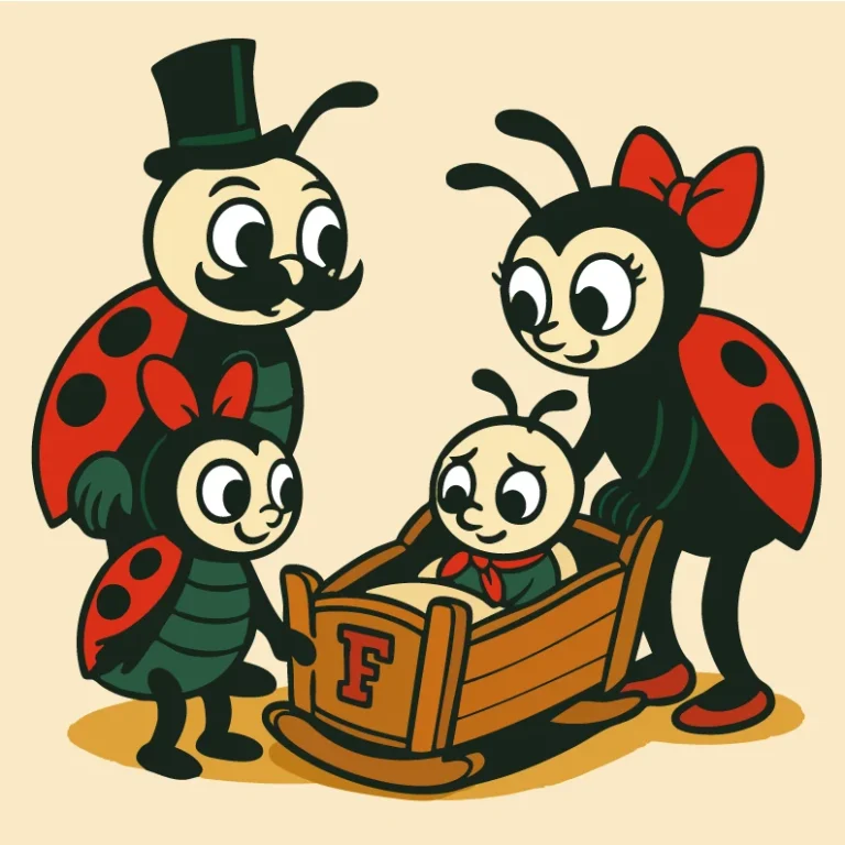 Fleckie in der Wiege Fleckie in der Wiege, links das Schwesterchen und Papa Fleckbart, rechts Mama Fiona