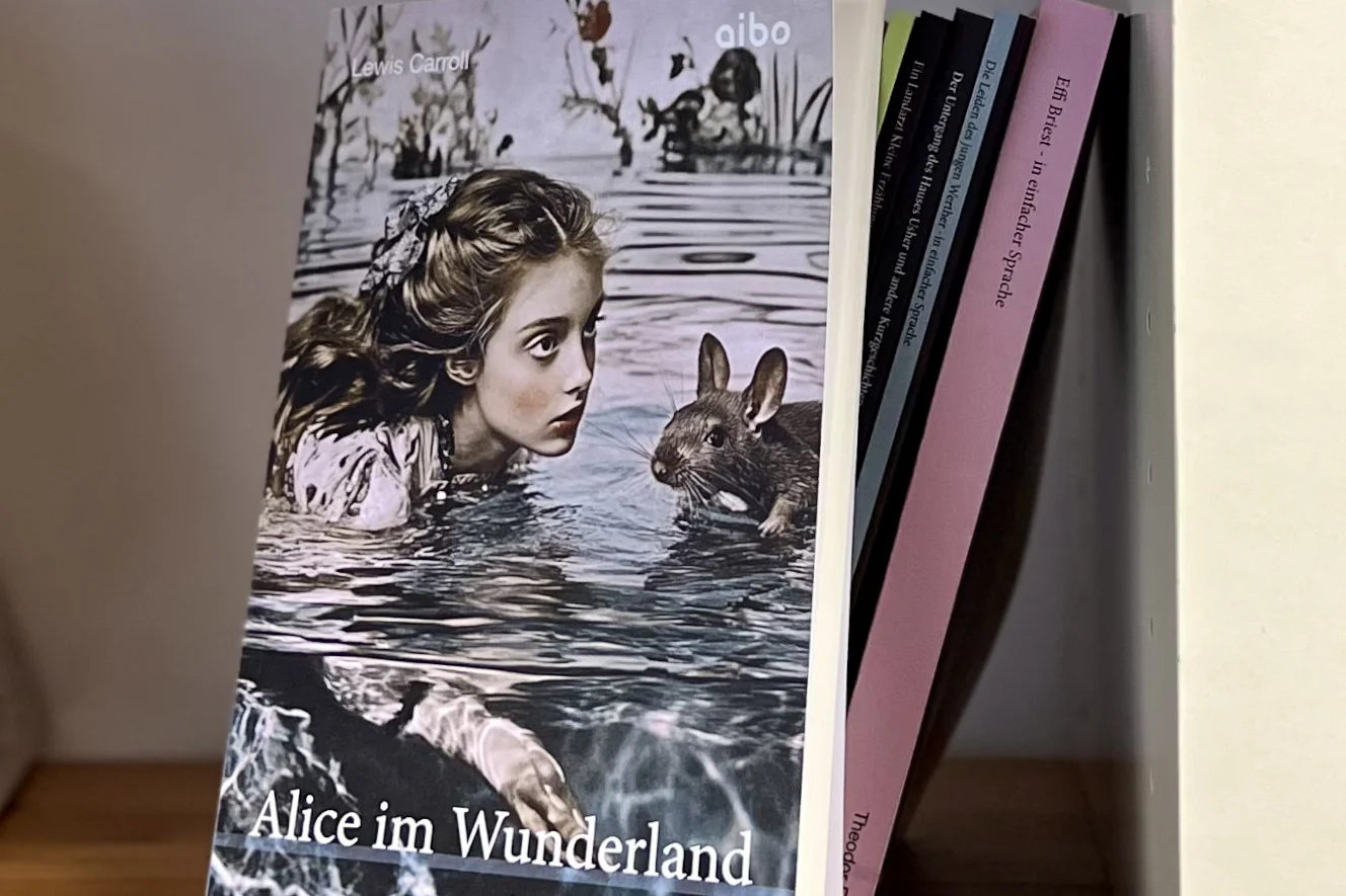 Online-Shop Bücherregal mit einigen aibo-Büchern