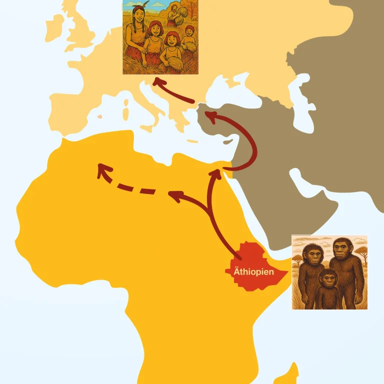 Titelbild Cornelia Ziegler – Die große (Zeit-) Reise Titel-Grafik des Buches Die große (Zeit-) Reise. Es zeigt eine Landkarte mit Afrika und Europa und den Weg von Äthiopien nach Mitteleuropa.