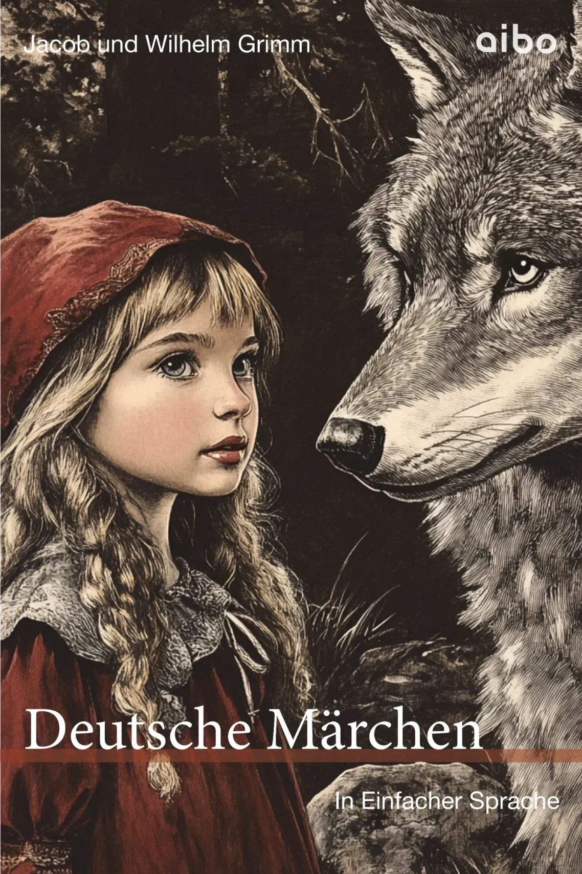 Deutsche Märchen Coverbild Rotkäppchen und der Wolf auf dem Buchtitel.